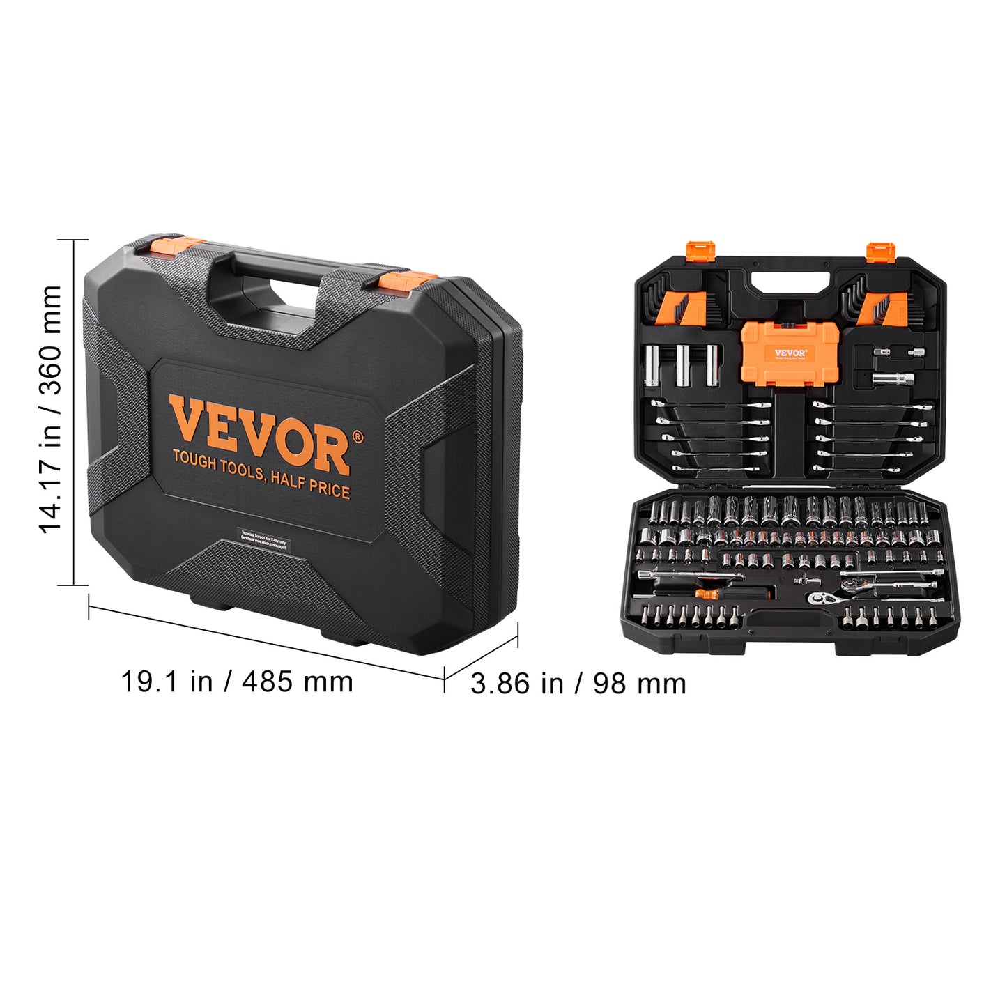 VEVOR Mechanics Tool Set And Socket Set, Drive Deep And Standard Sockets, 145 Pcs SAE And Metric Mechanic Tool Kit With Bits, Combination Wrench, Hex Wrenches, Accessories, Storage Case