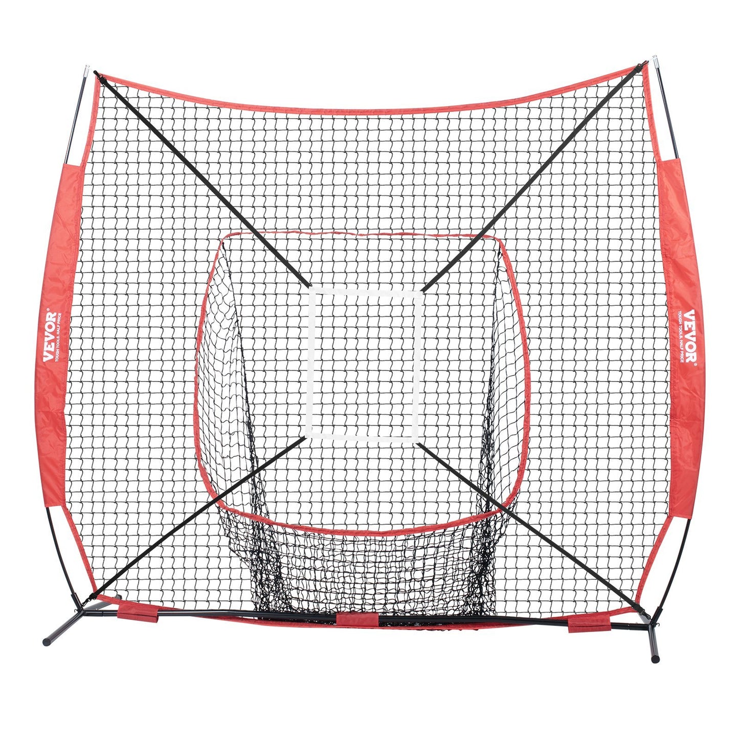 7x7 Ft Baseball Softball Practice Net, Portable Baseball Training Net For Hitting Batting Catching Pitching, Backstop Baseball Equipment With Bow Frame, Carry Bag, Strike Zone, Ball, Batting Tee