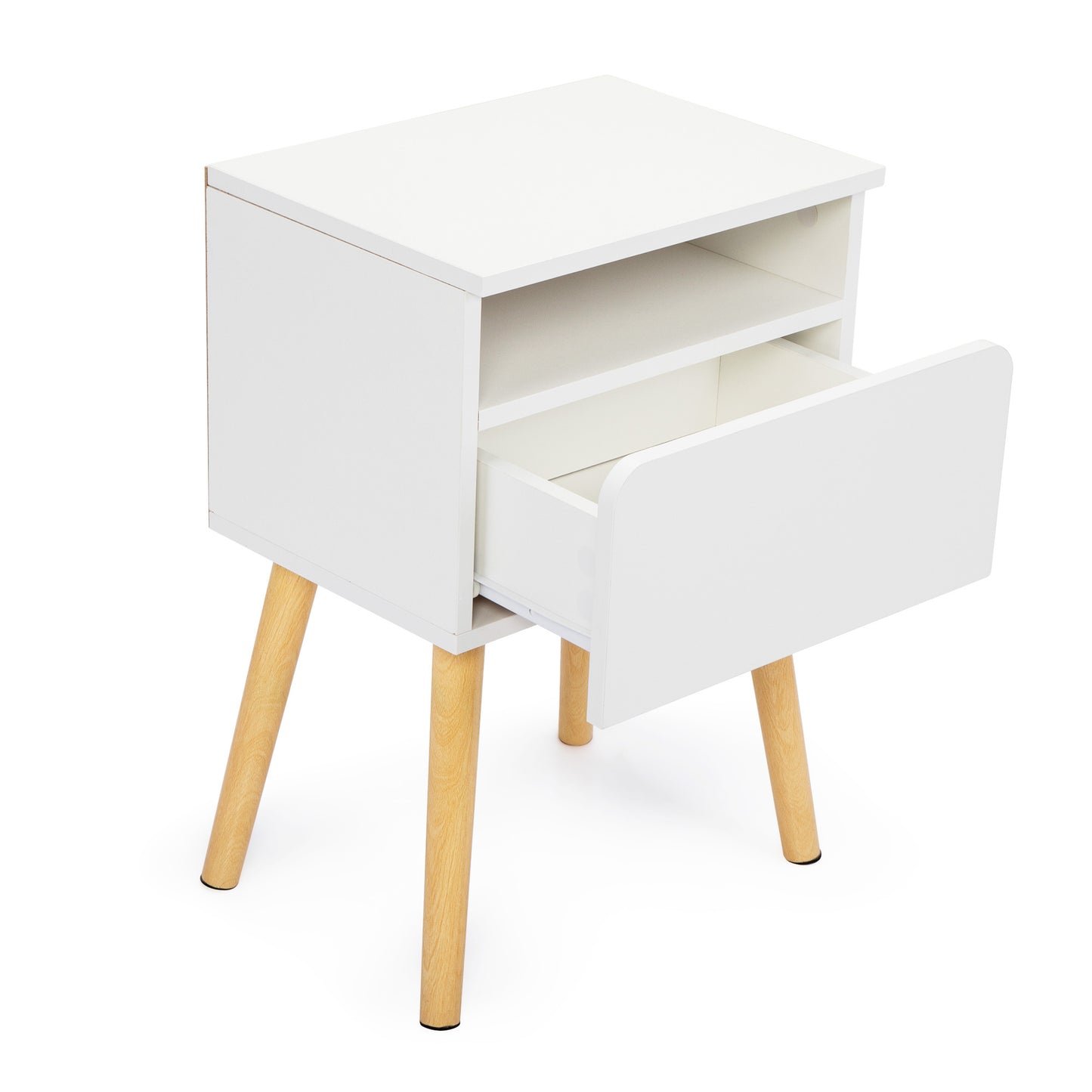 Set Of 2 Modern Nightstands With Drawer & Shelf For Bedroom Living Room - White