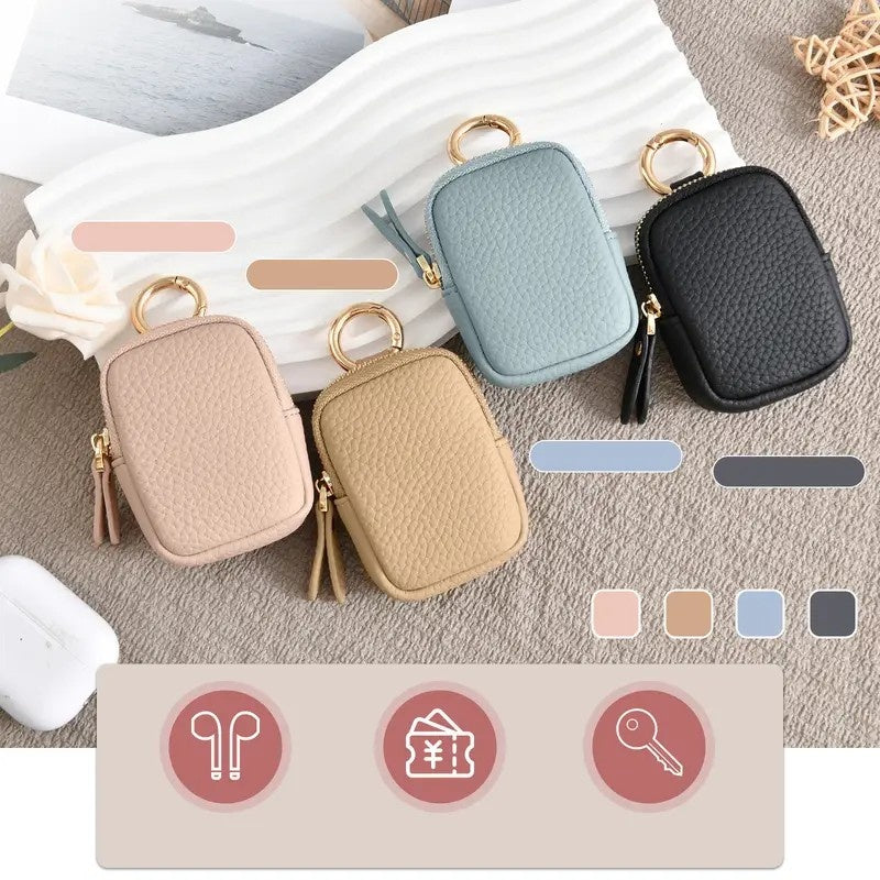 Leather Coin Purse, Small Change Purse Keychain Wallet For Women, Mini Coin Pouch With Zipper