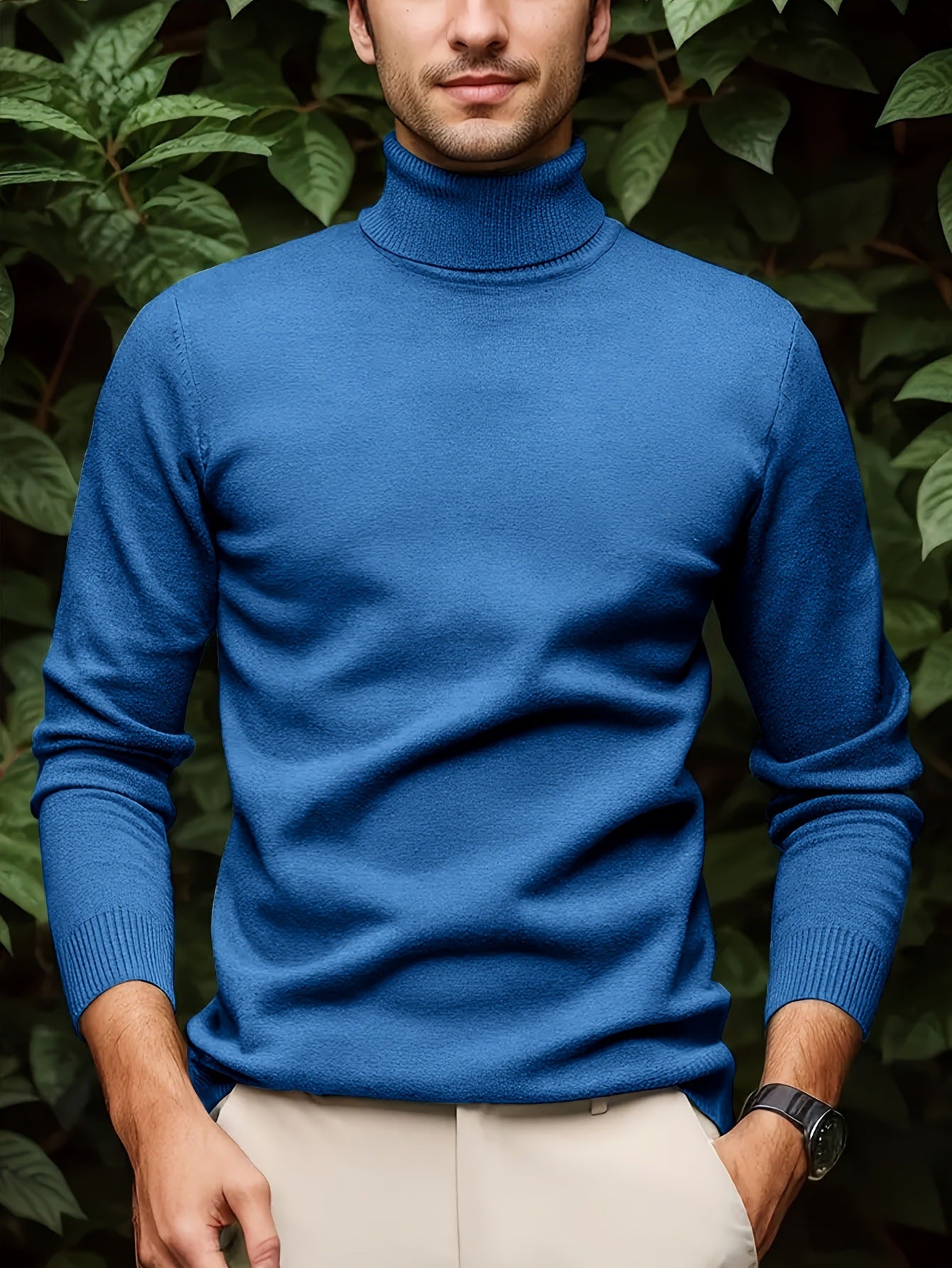 Men's Solid Color Versatile Soft Viscose Turtleneck Sweater