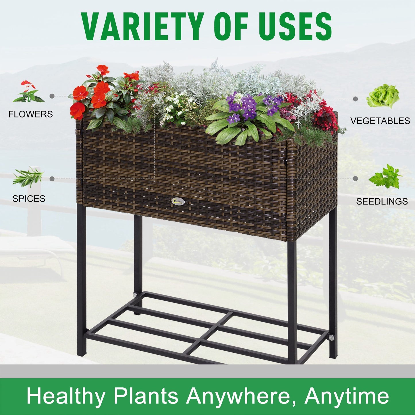 Elevated Rattan Planter Box With Tool Storage, Indoor  Outdoor, 28  High