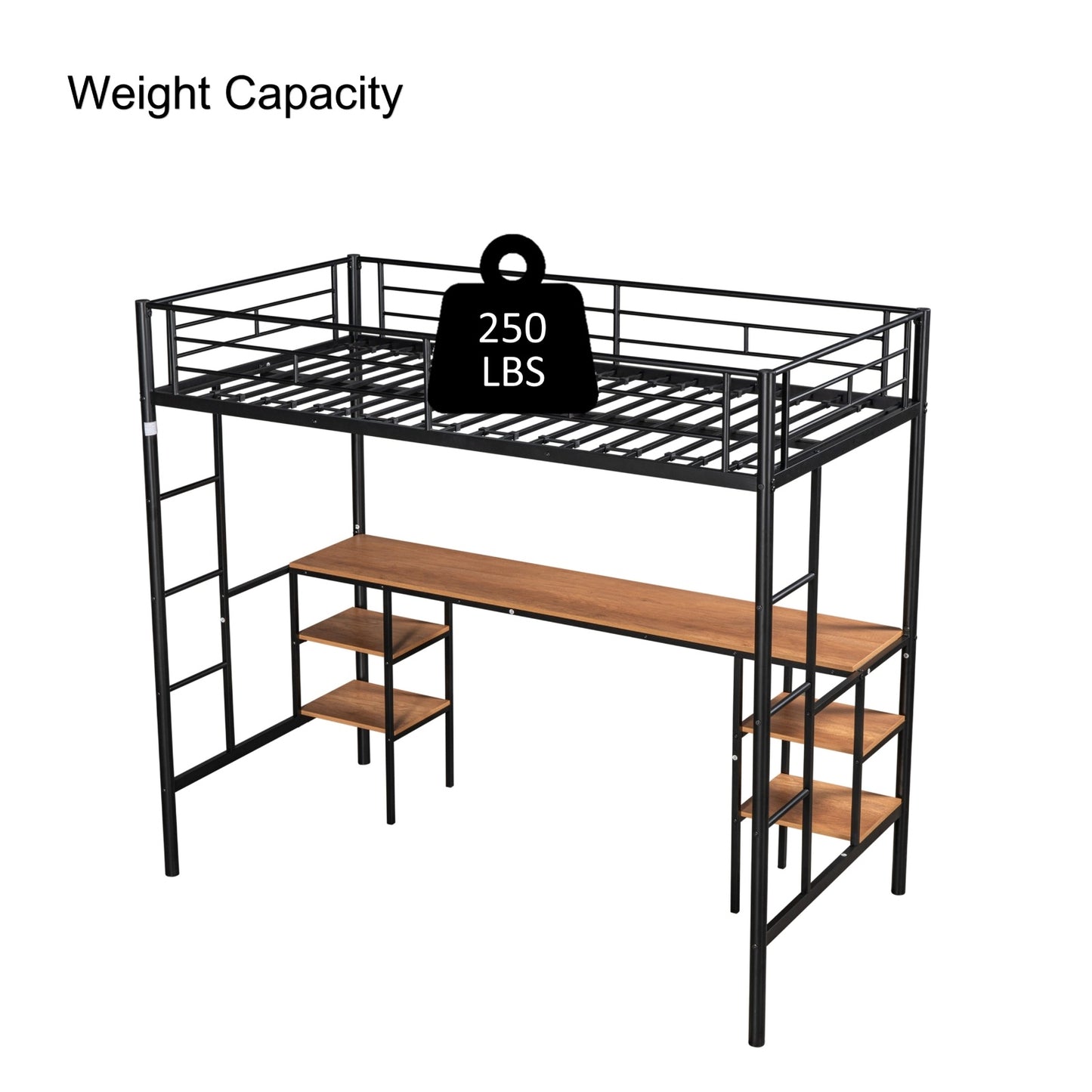 Twin-Size Loft Bed With Built-in Table & Shelves - Heavy-Duty Metal