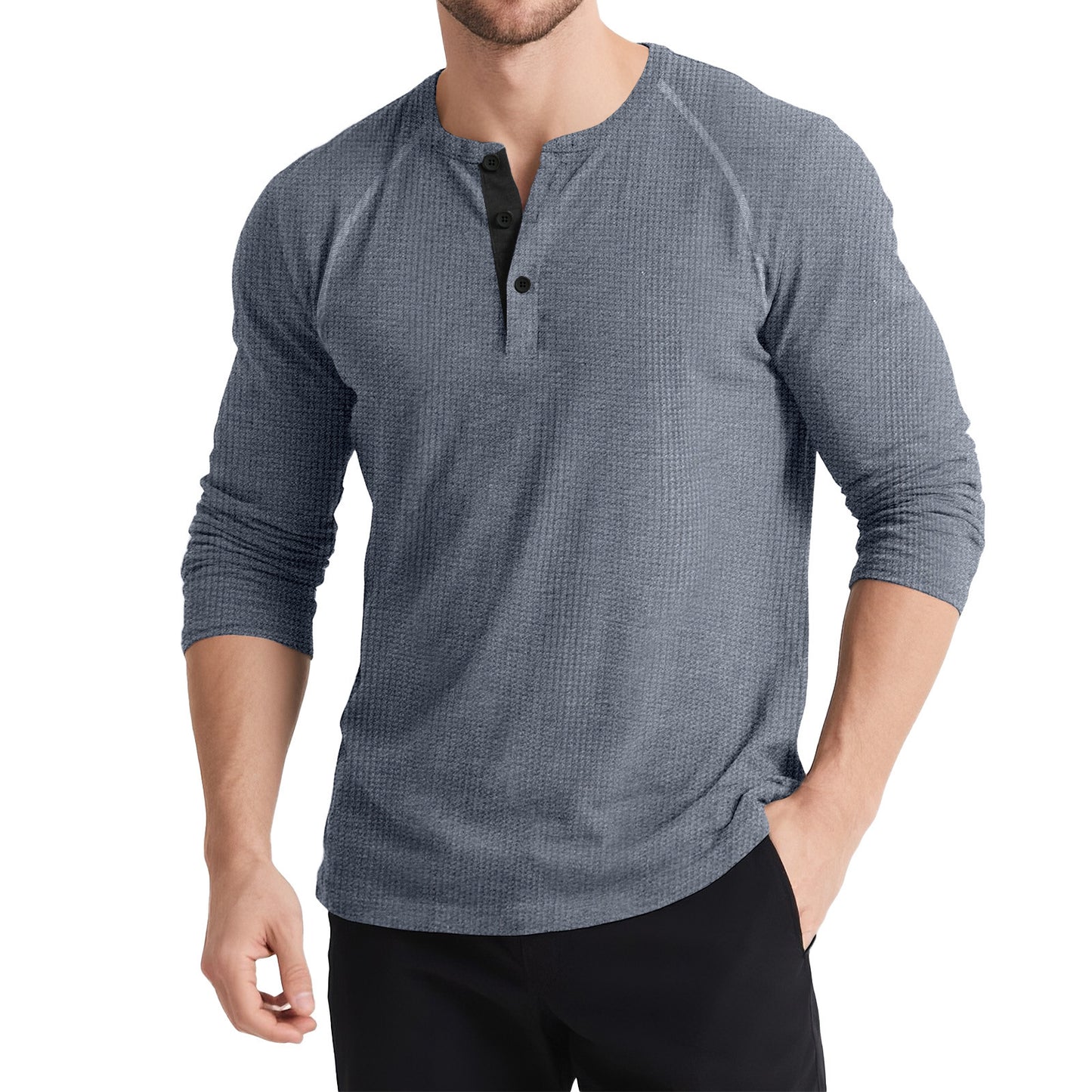 Men's Retro T-shirt Three-button Color Matching Sweater