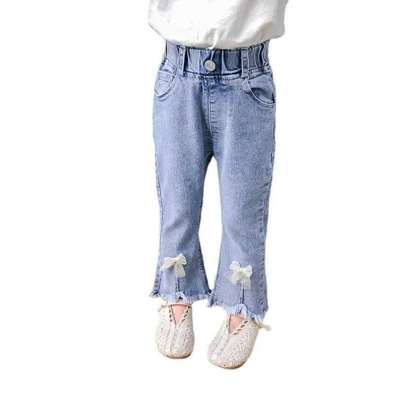 Korean Version Of Children's Clothing Girls Flared Pants Little Girls Bow Stretch Jeans Trend