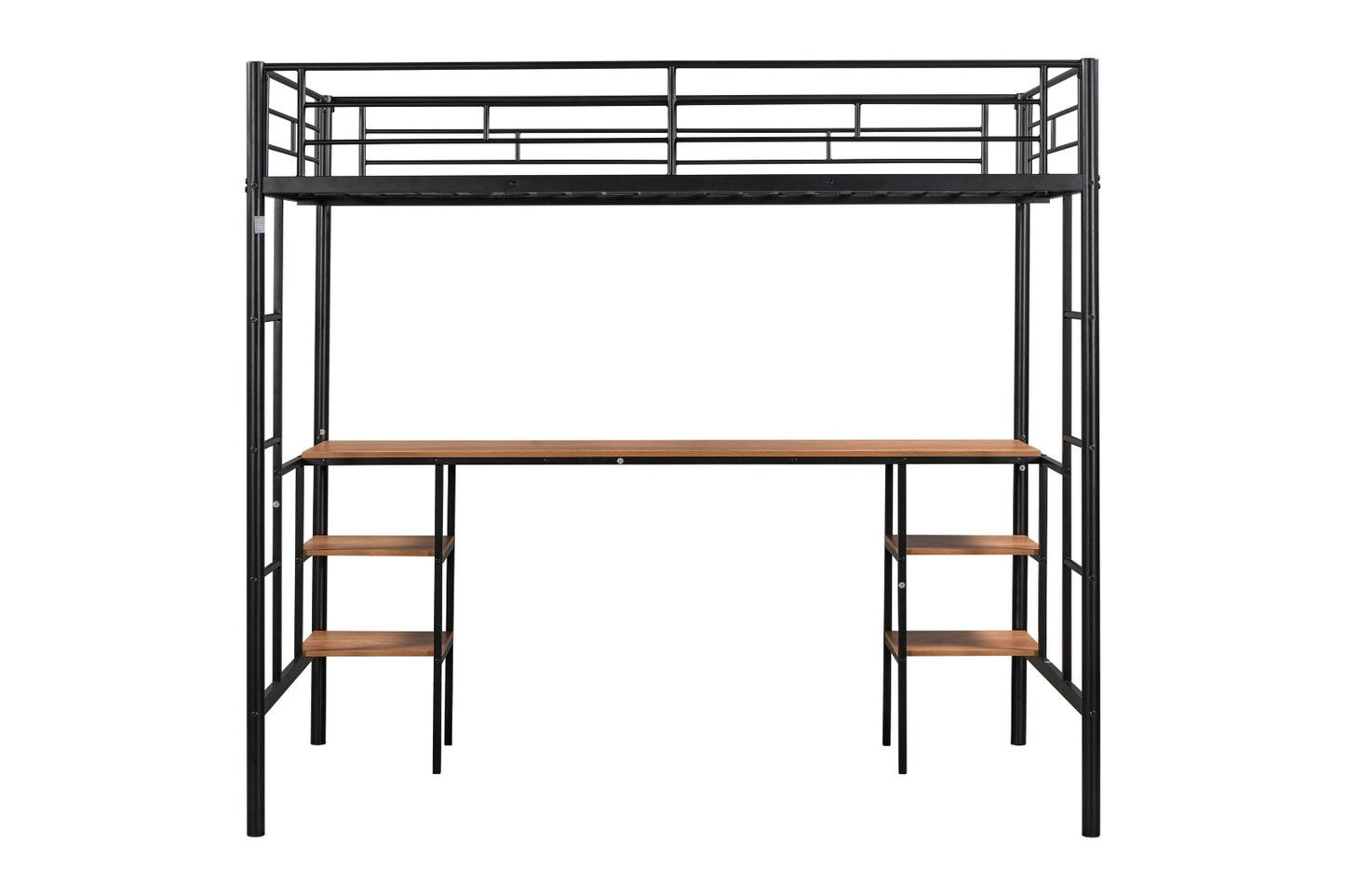 Twin-Size Loft Bed With Built-in Table & Shelves - Heavy-Duty Metal
