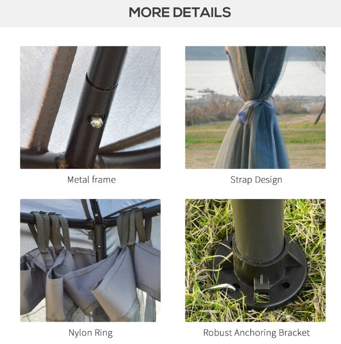 10' X 10' Gazebo Outdoor Canopy With Soft Top, Double Roof And Netting Walls, Steel Frame For Garden, Lawn, Backyard And Deck, Gray