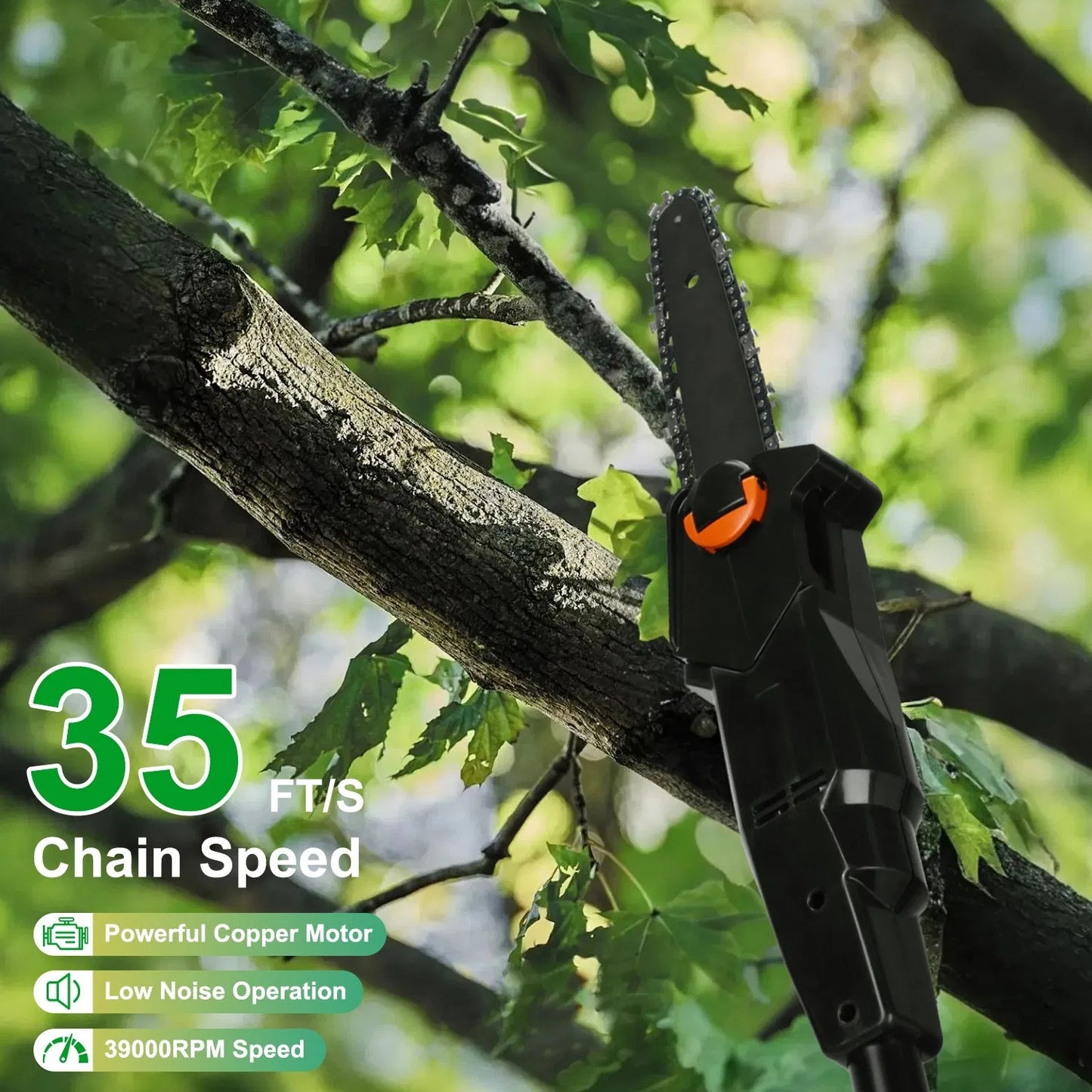 6in Cordless Pole Saw 7.4FT Maximum Extendable Length 35FT S Speed Electric Pole Chainsaw 2Pcs 3.0Ah Batteries And Charger Included For Pruning Trimming