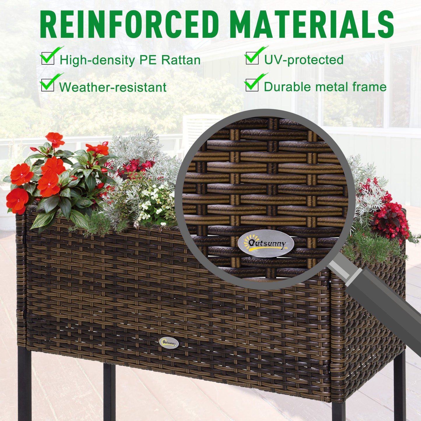 Elevated Rattan Planter Box With Tool Storage, Indoor  Outdoor, 28  High