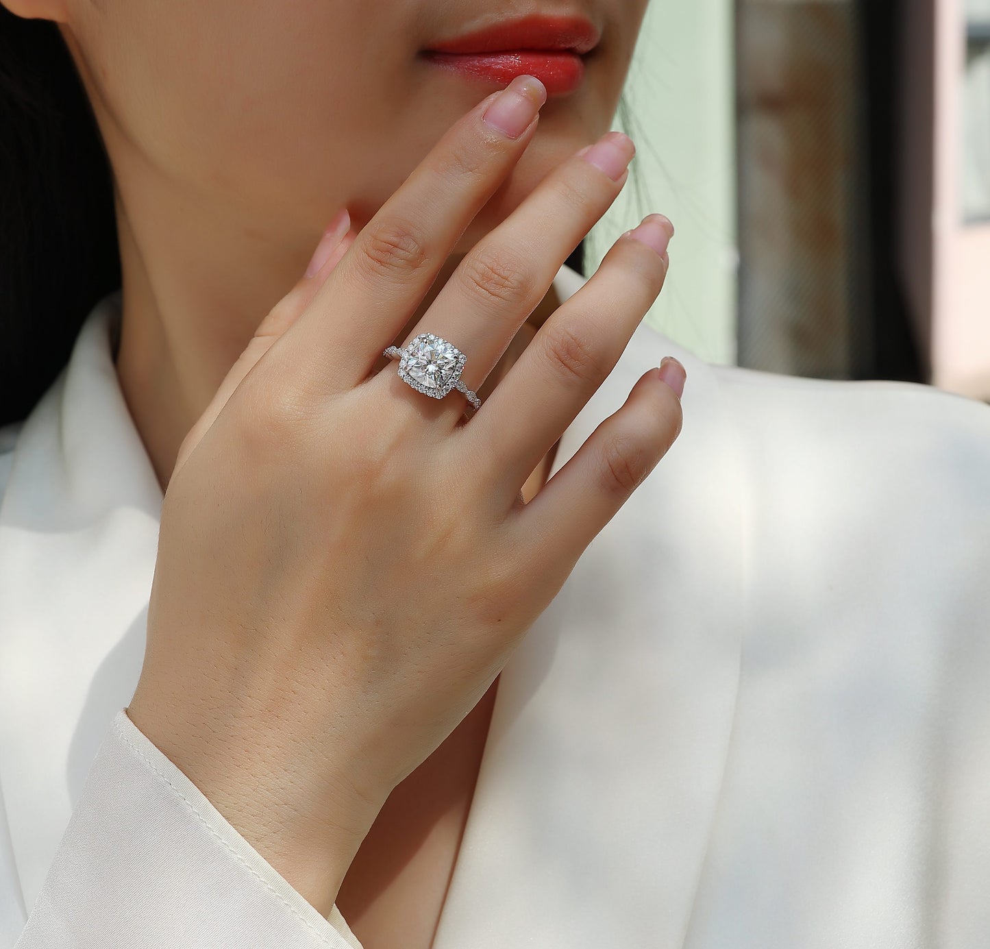 Gorgeous Square Diamond - Set With Moissan S925 Sterling Silver And Platinum-plated Diamond Ring, Fashionable Diamond Jewelry