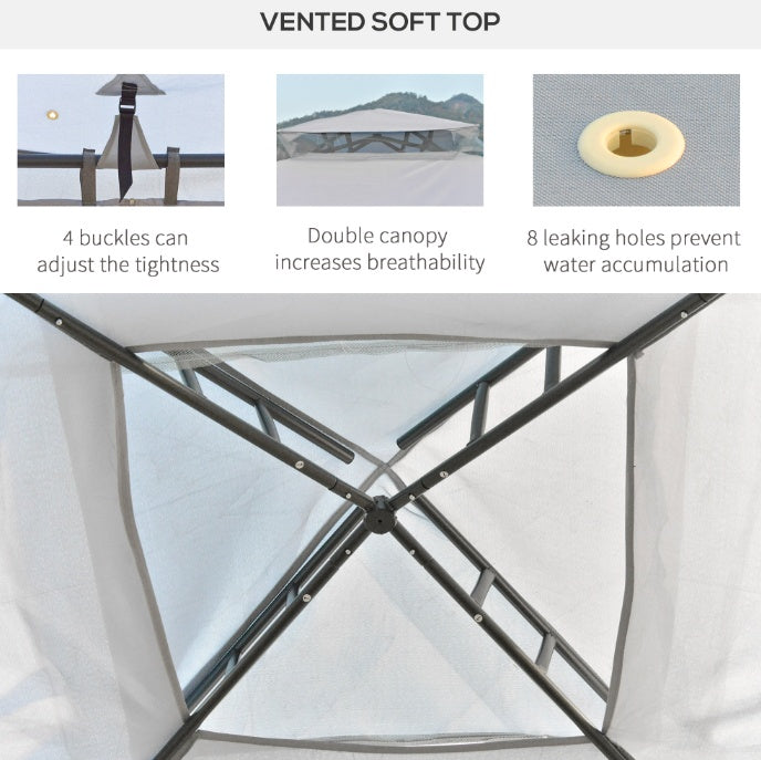 10' X 10' Gazebo Outdoor Canopy With Soft Top, Double Roof And Netting Walls, Steel Frame For Garden, Lawn, Backyard And Deck, Gray