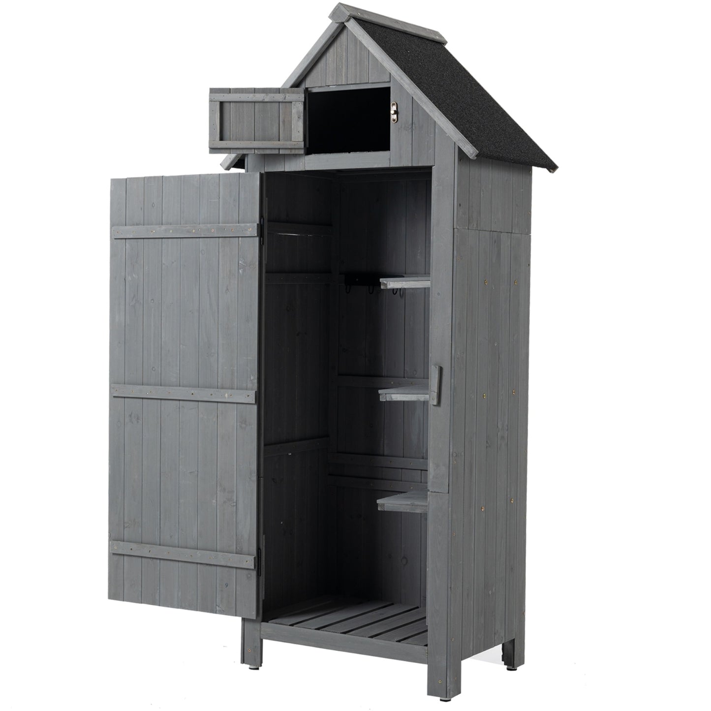 Outdoor Storage Cabinet Tool Shed Wooden Garden Shed 70.5H - Gray