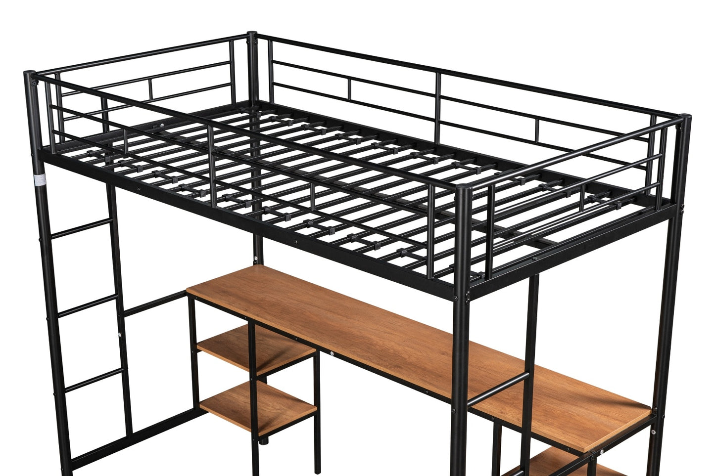 Twin-Size Loft Bed With Built-in Table & Shelves - Heavy-Duty Metal