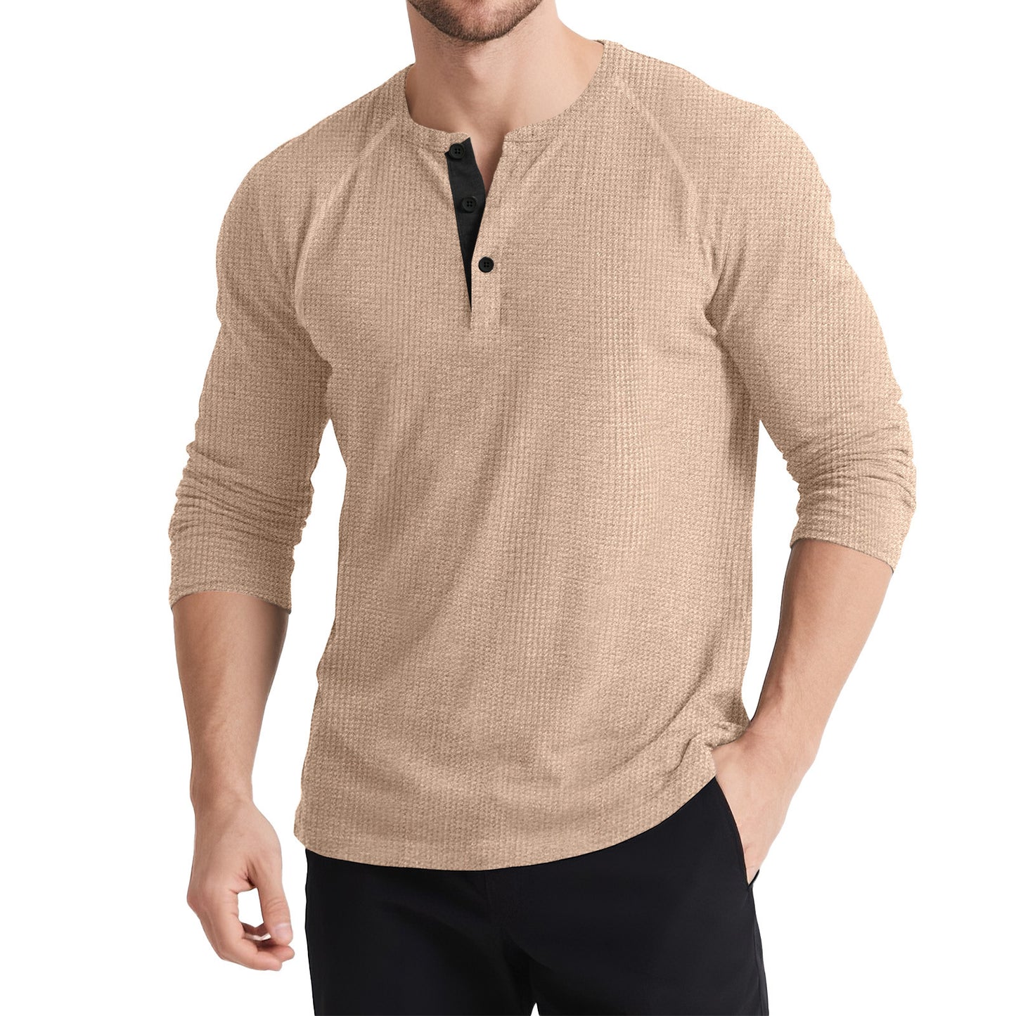 Men's Retro T-shirt Three-button Color Matching Sweater