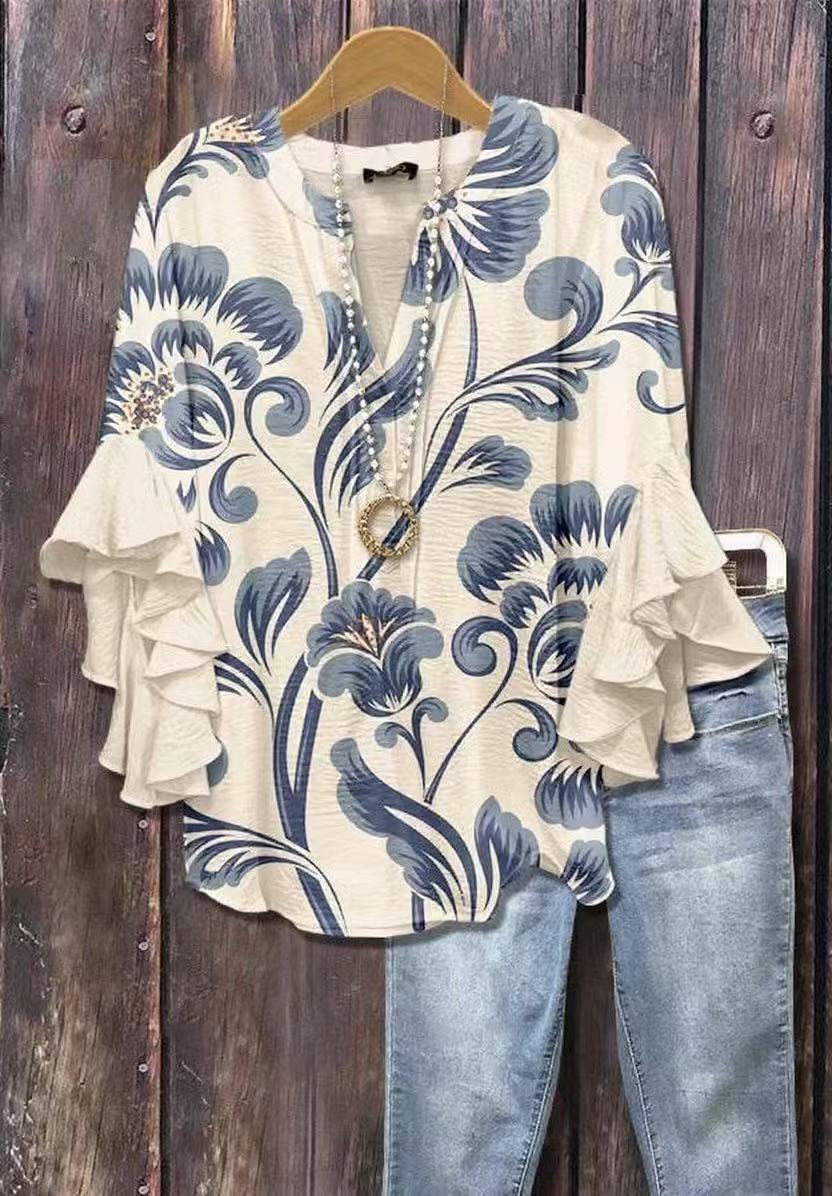 Floral Element Printing Digital Printing Casual Women's Top