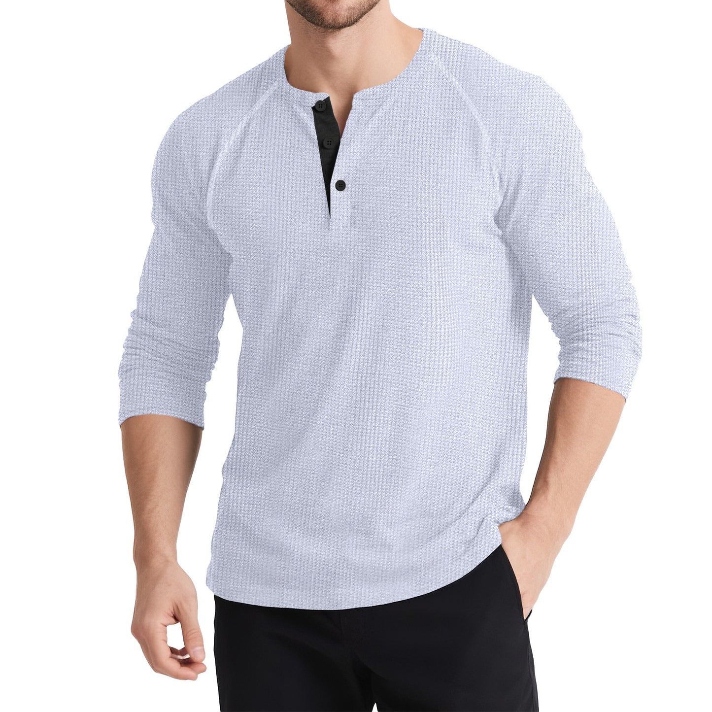 Men's Retro T-shirt Three-button Color Matching Sweater