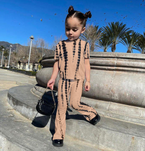 Girls Summer Tie Dye Short Sleeve T-Shirt Flared Pants Set