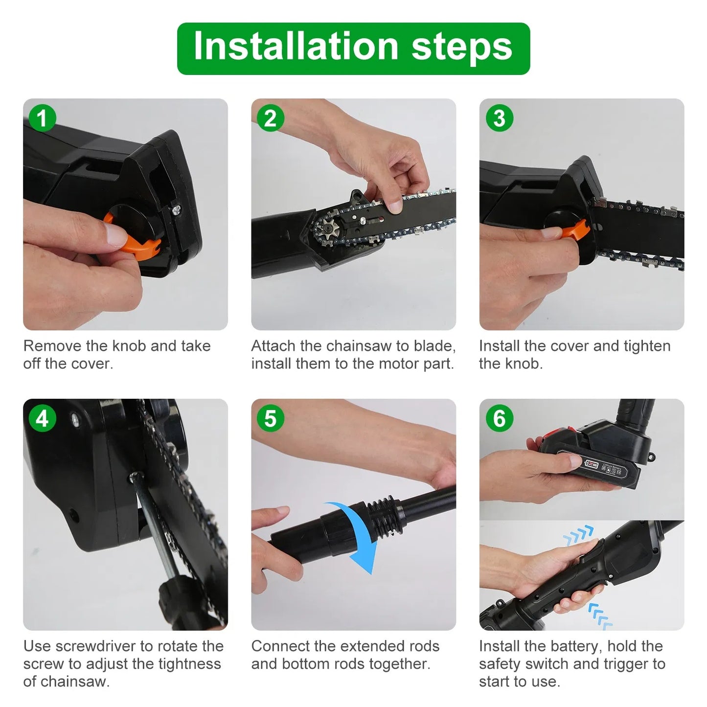 6in Cordless Pole Saw 7.4FT Maximum Extendable Length 35FT S Speed Electric Pole Chainsaw 2Pcs 3.0Ah Batteries And Charger Included For Pruning Trimming