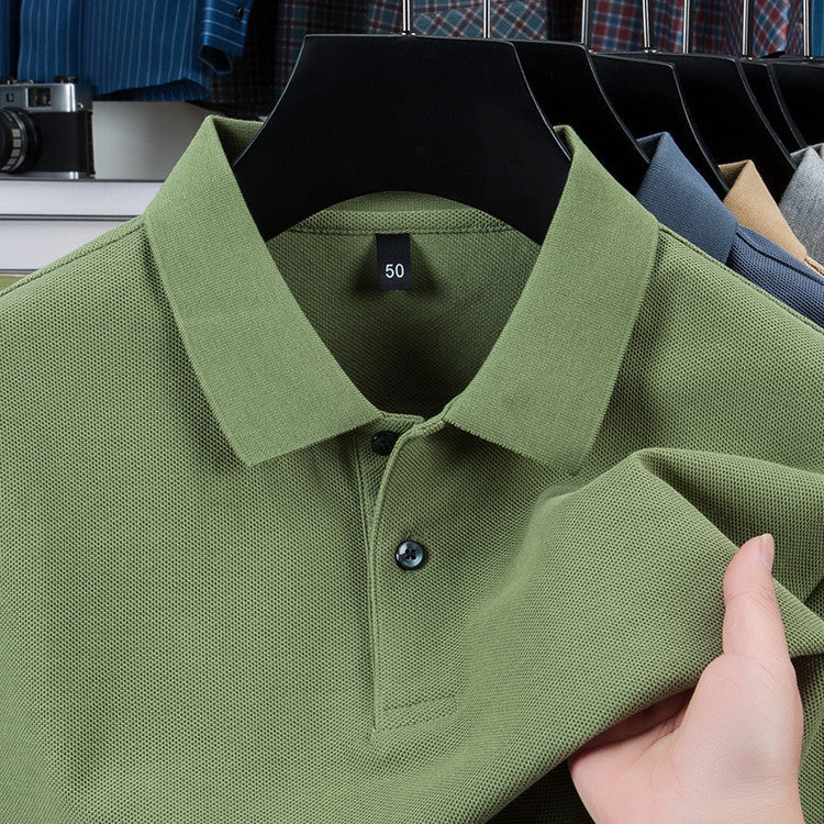 Casual Polo Collar Pure Color Mercerized Cotton Men's Short Sleeve