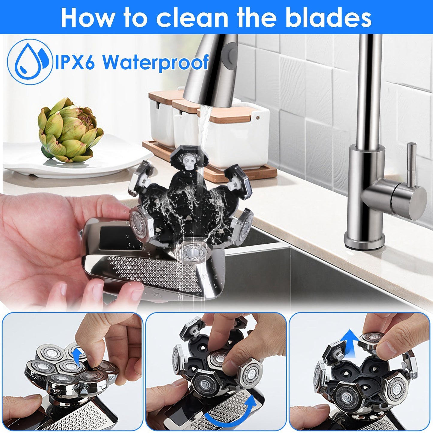 1Pc Head Shavers For Bald Men 5 In 1 7D Electric Rotary Razor Rechargeable Cordless Head Beard Trimmer Shaver Kit IPX6 Waterproof Dry Wet Grooming Kit With 3 Combs