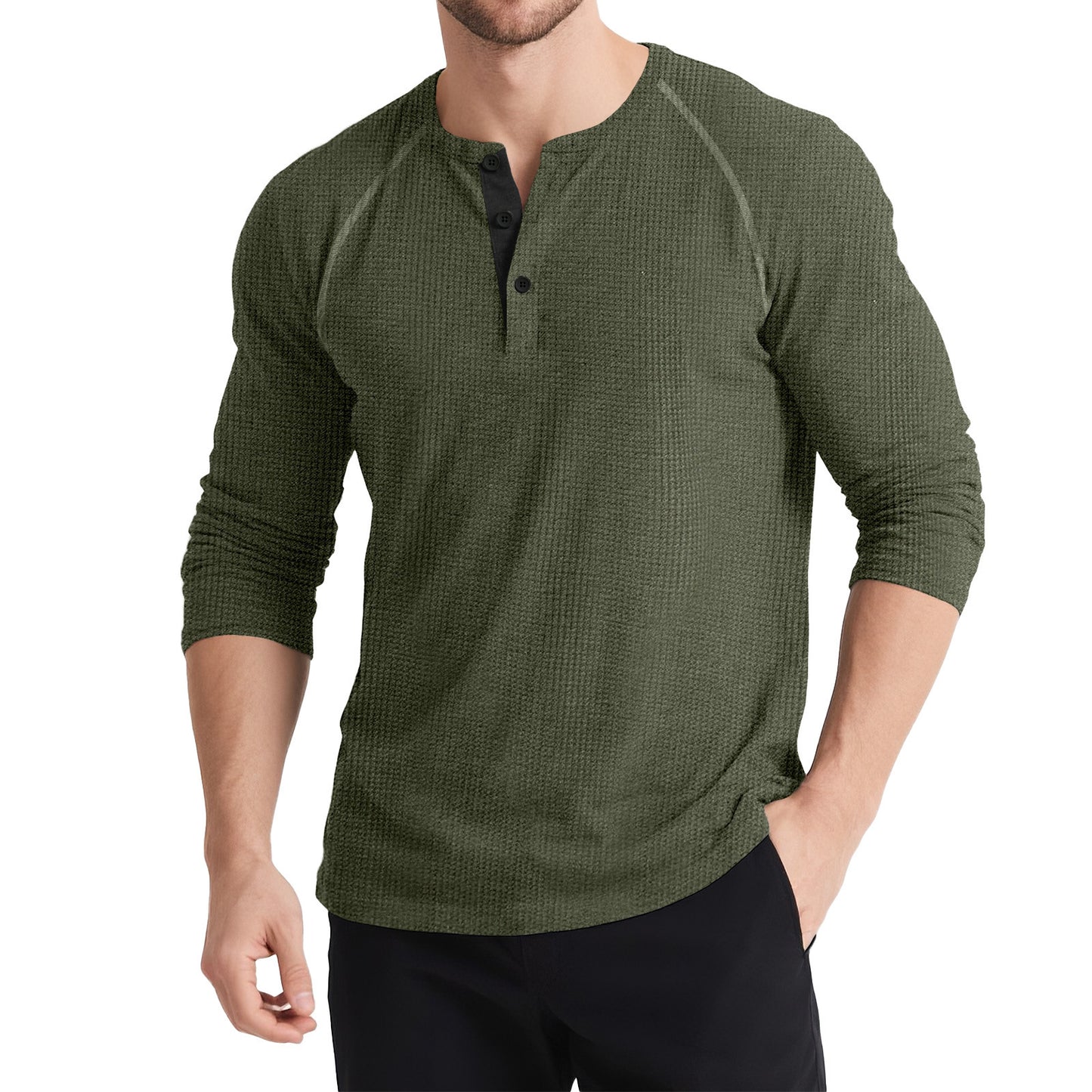 Men's Retro T-shirt Three-button Color Matching Sweater