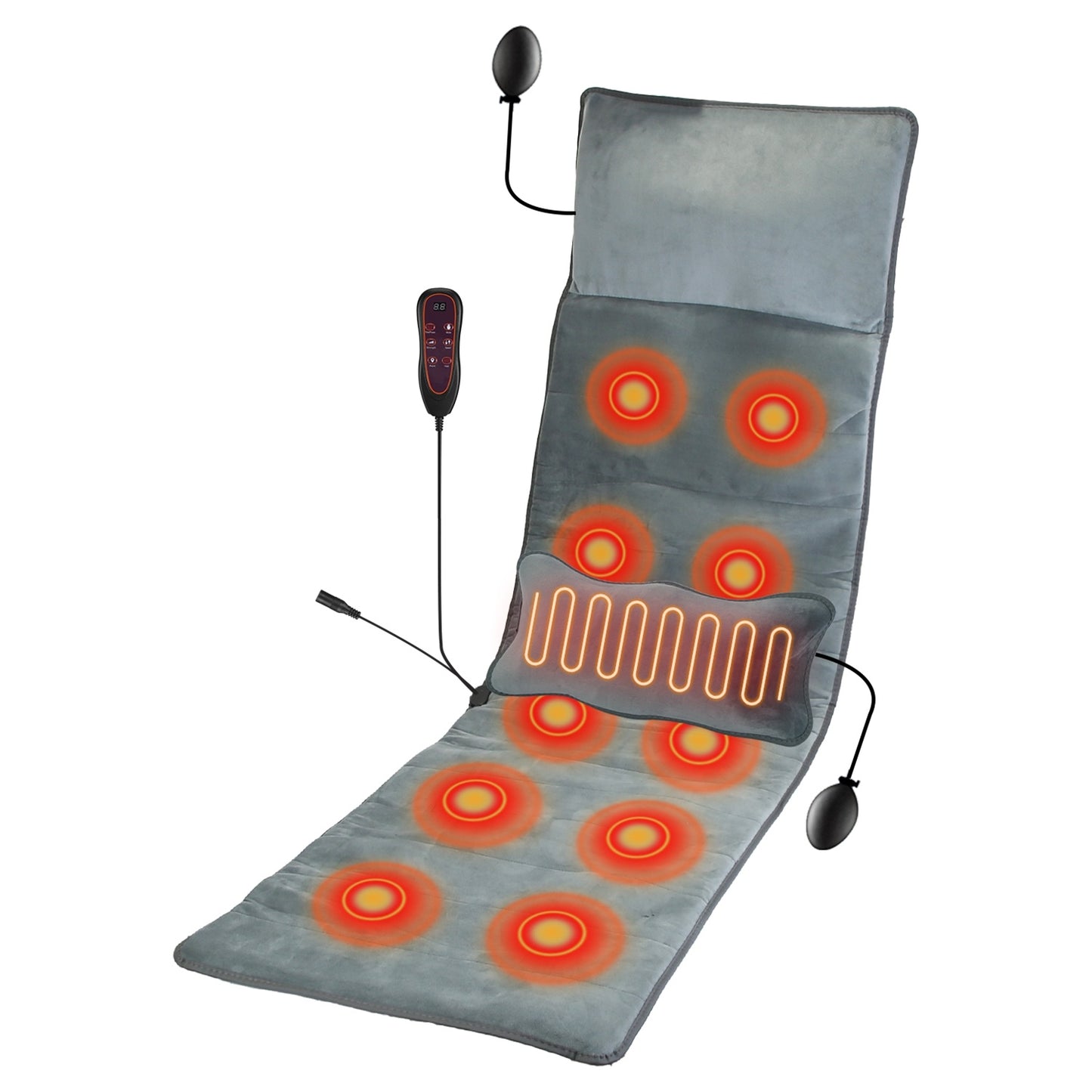 Full Body Electric Massage Mat With Heat Vibration Massage Pad Cushion Back Massage Mattress Chair Pad With Inflatable Head Pillow Lumbar Pillow With 10 Vibration Motors 3 Timers