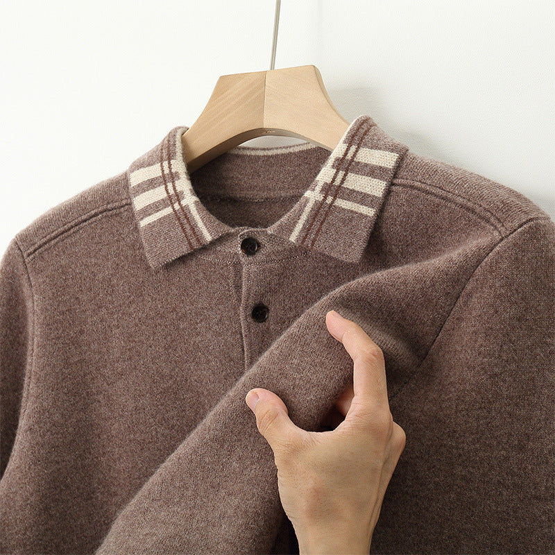 POLO Lapel Pullover Multicolor Casual Loose Cashmere Knitted Bottoming Shirt