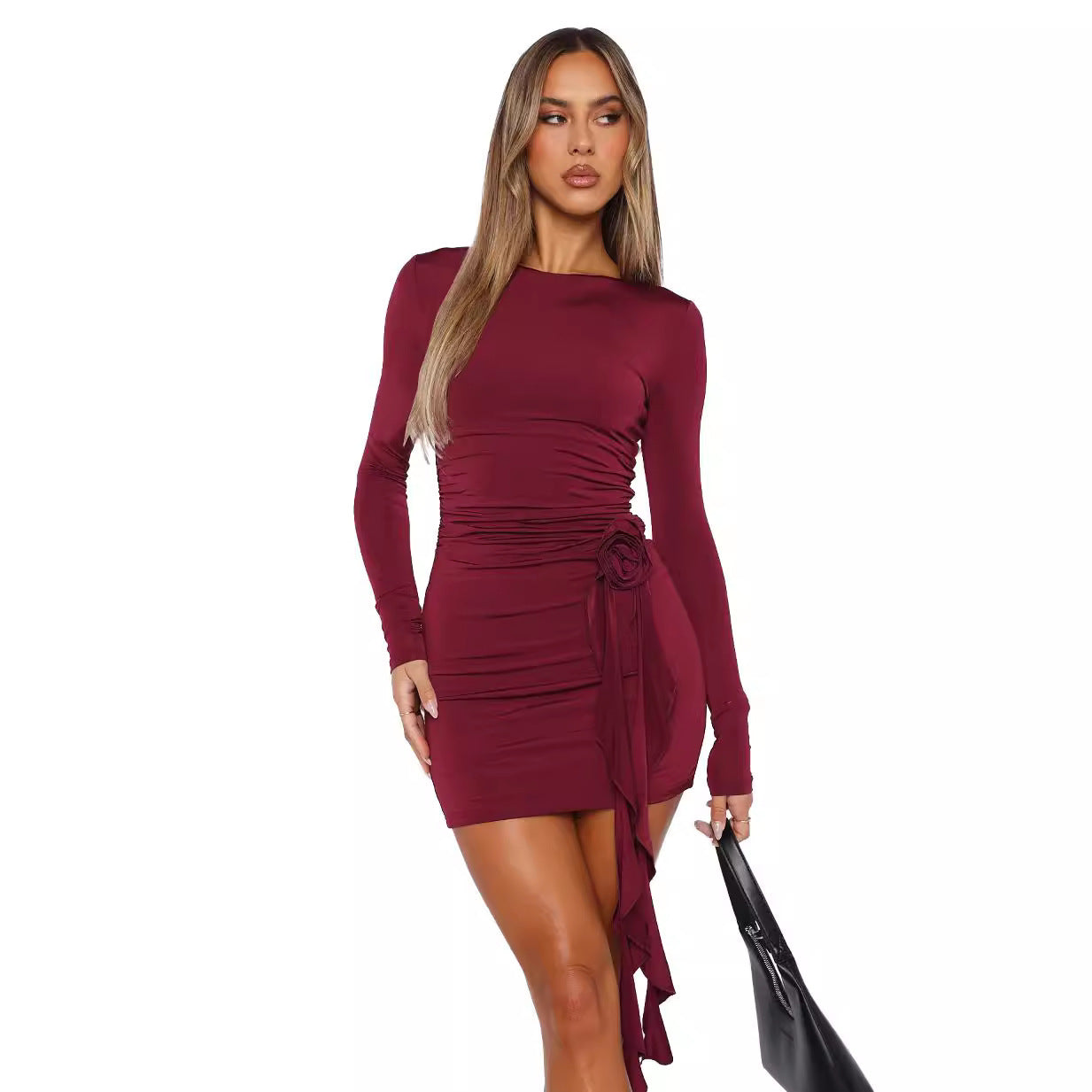 European And American Style New Solid Color Long Sleeve Dress
