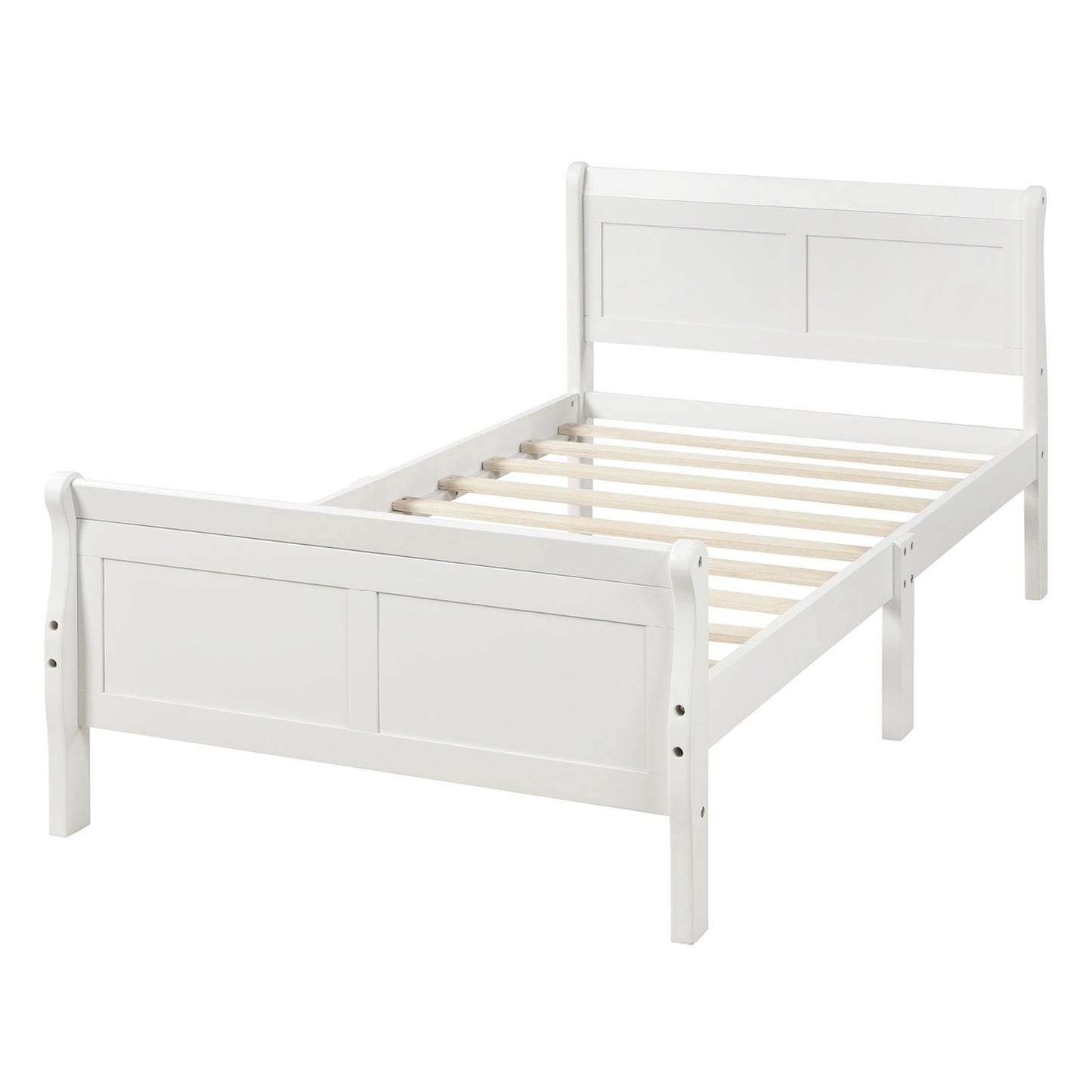 Wood Platform Twin Bed Frame Sleigh Bed With Headboard Footboard Wood Slat