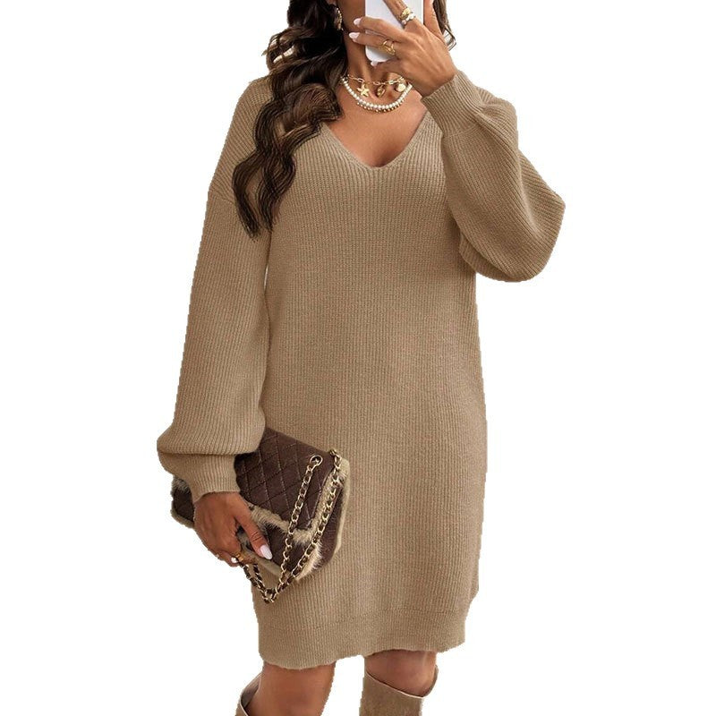 Loose Knitted V-neck Bow Long Sleeve All-matching Pullover Woolen Skirt