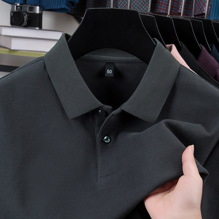 Casual Polo Collar Pure Color Mercerized Cotton Men's Short Sleeve