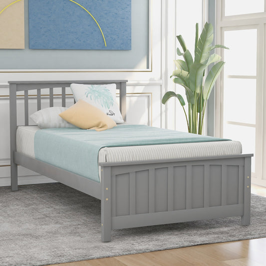 Wood Platform Bed Twin Size Platform Bed, Gray