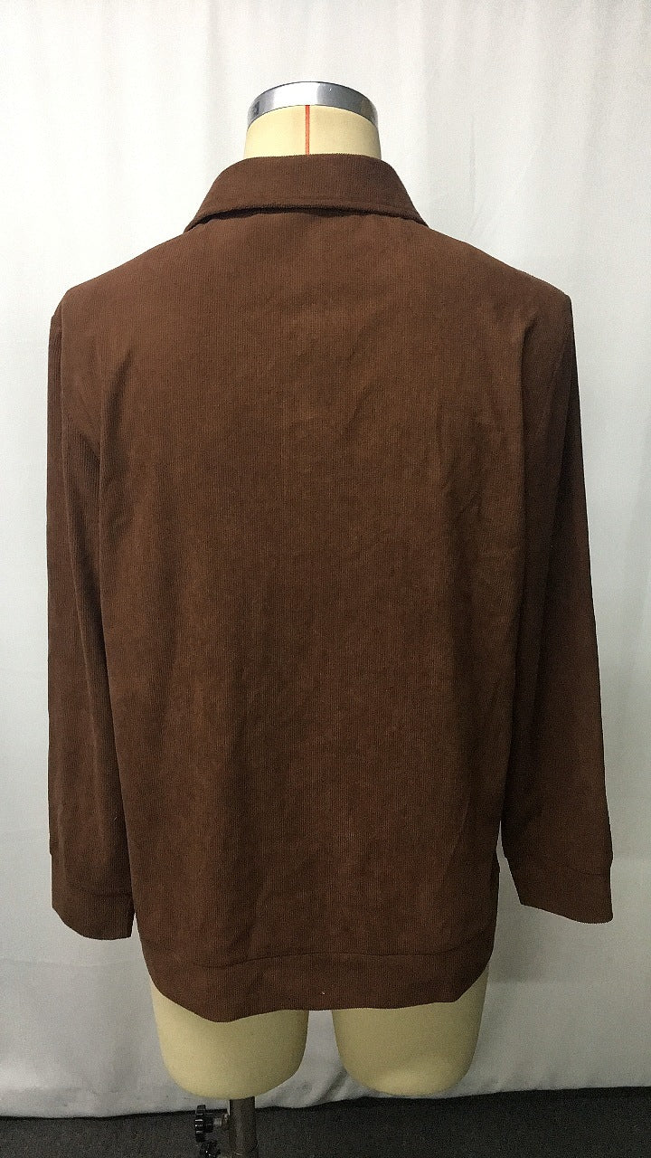 Retro Solid Color Corduroy Polo Collar Long Sleeve Sweatshirt