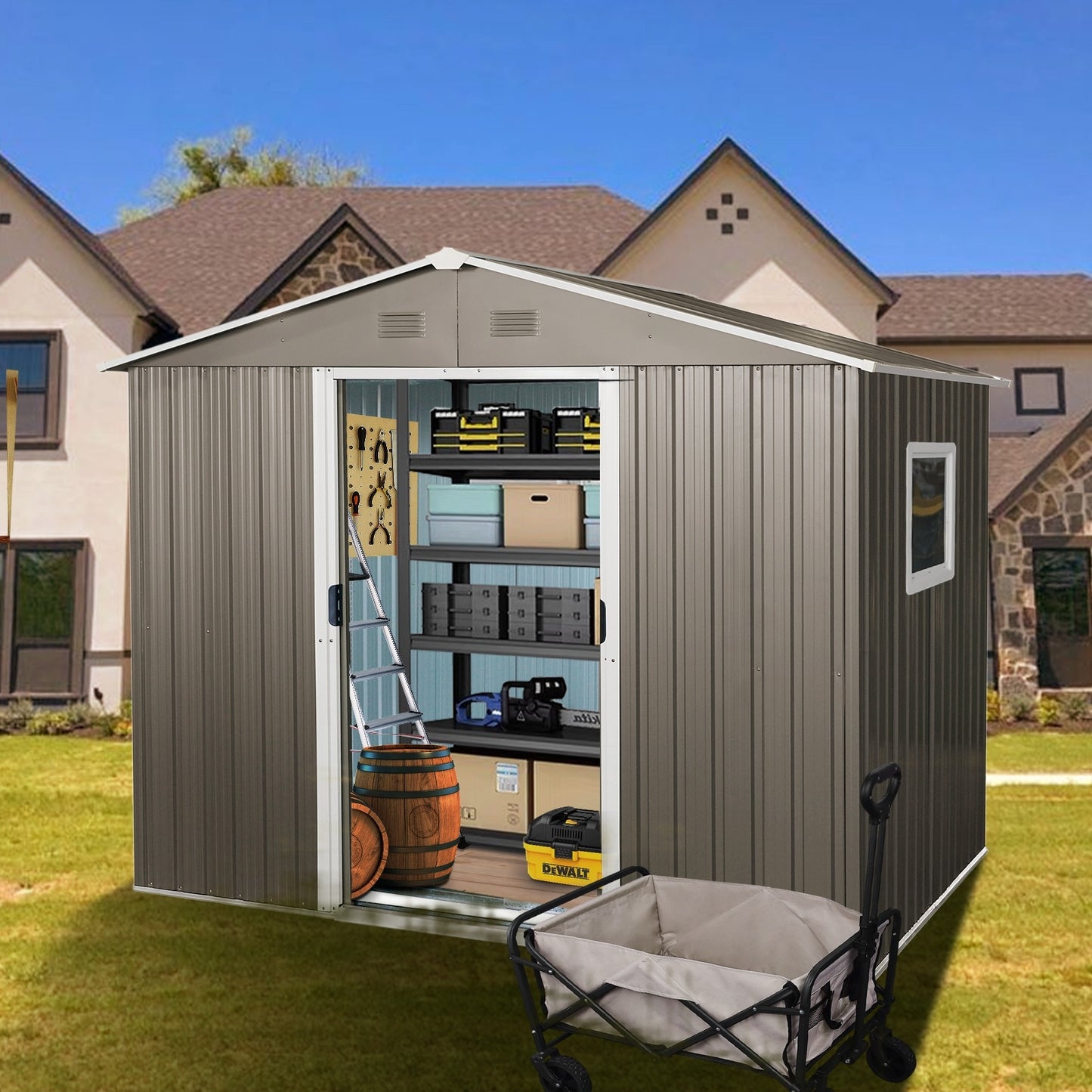 6ft X 8ft Outdoor Metal Storage Shed With Window Grey