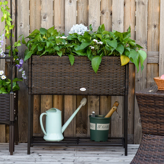 Elevated Rattan Planter Box With Tool Storage, Indoor  Outdoor, 28  High
