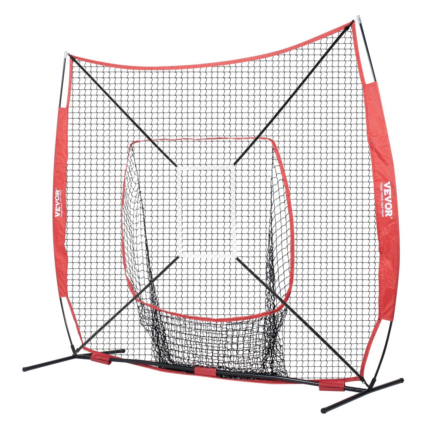 7x7 Ft Baseball Softball Practice Net, Portable Baseball Training Net For Hitting Batting Catching Pitching, Backstop Baseball Equipment With Bow Frame, Carry Bag, Strike Zone, Ball, Batting Tee