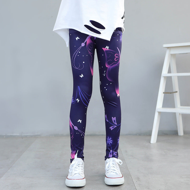 Girls' Spring And Autumn Thin Elastic Printed Pants