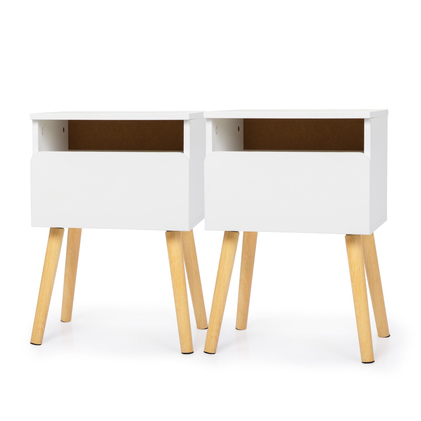 Set Of 2 Modern Nightstands With Drawer & Shelf For Bedroom Living Room - White