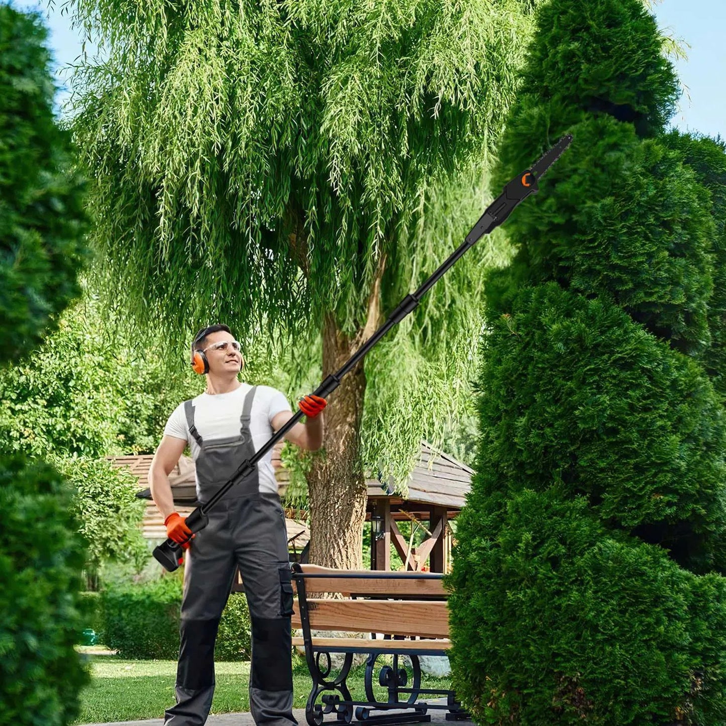 6in Cordless Pole Saw 7.4FT Maximum Extendable Length 35FT S Speed Electric Pole Chainsaw 2Pcs 3.0Ah Batteries And Charger Included For Pruning Trimming