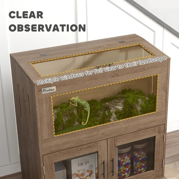 30 Gallon Stackable Reptile Tank W Storage Cabinet, Top Opening, For Bearded Dragon, Lizard, Snake, Hamster