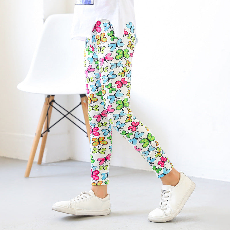 Girls' Spring And Autumn Thin Elastic Printed Pants