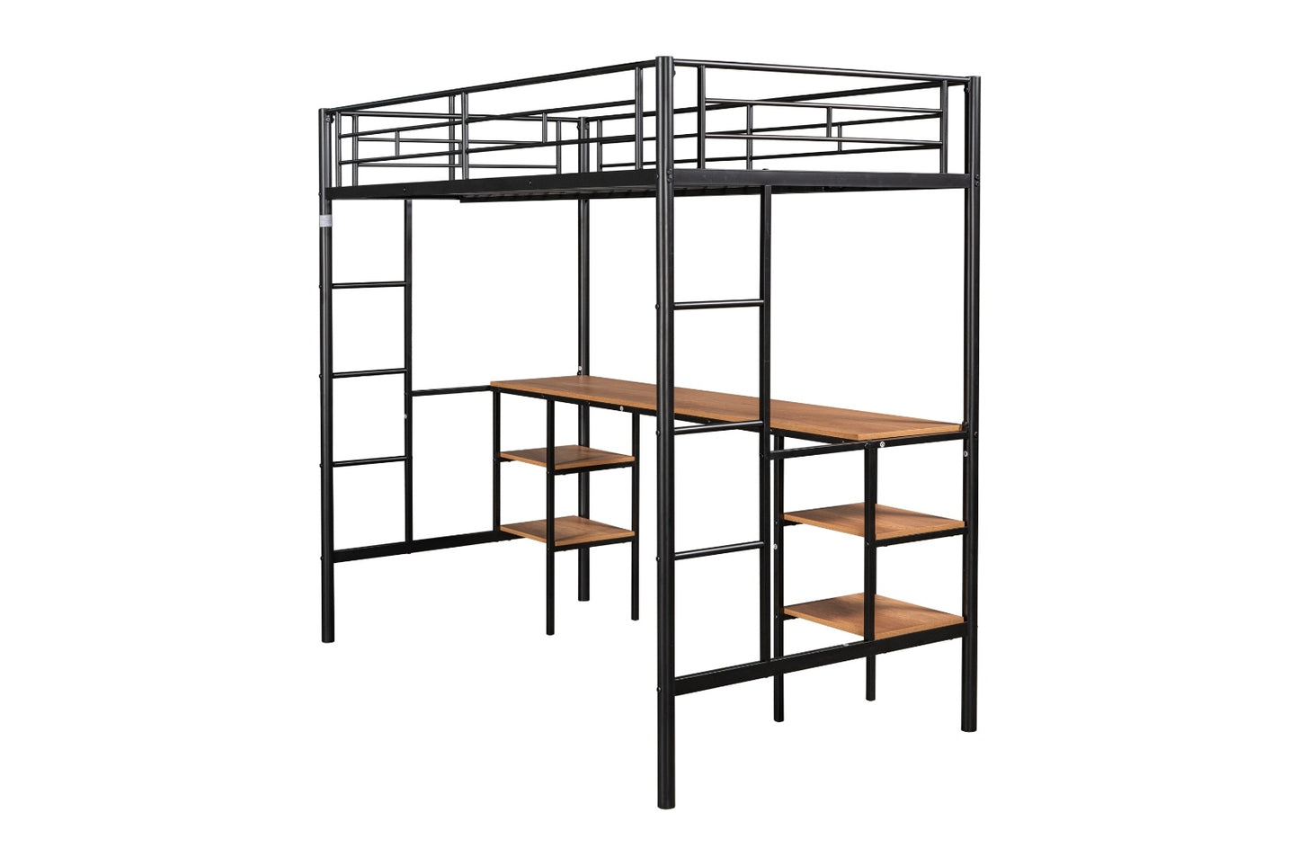 Twin-Size Loft Bed With Built-in Table & Shelves - Heavy-Duty Metal