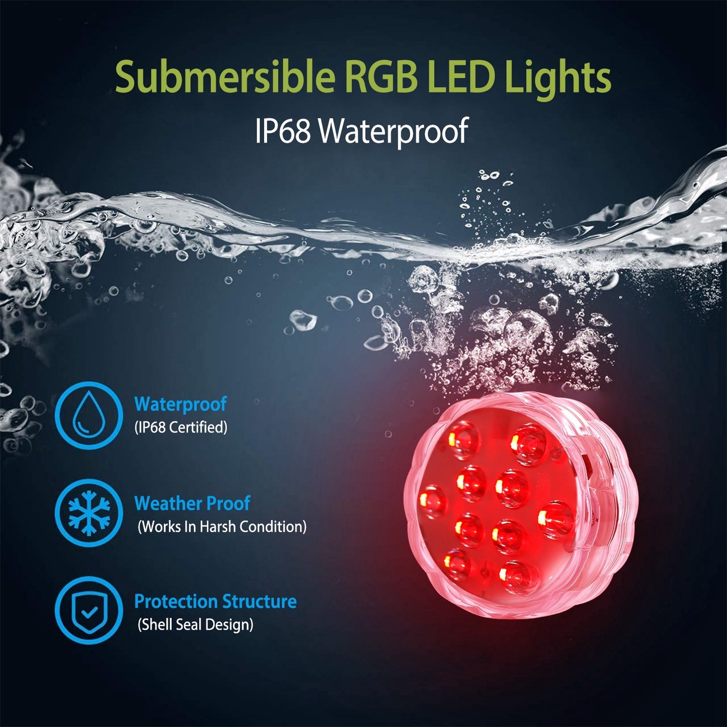 4Pcs RGB Swimming Pool Lights With Remote Control  IP68 Waterproof Battery Operated Submersible 16 Modes For Pond Bathtub Hot Tub Party