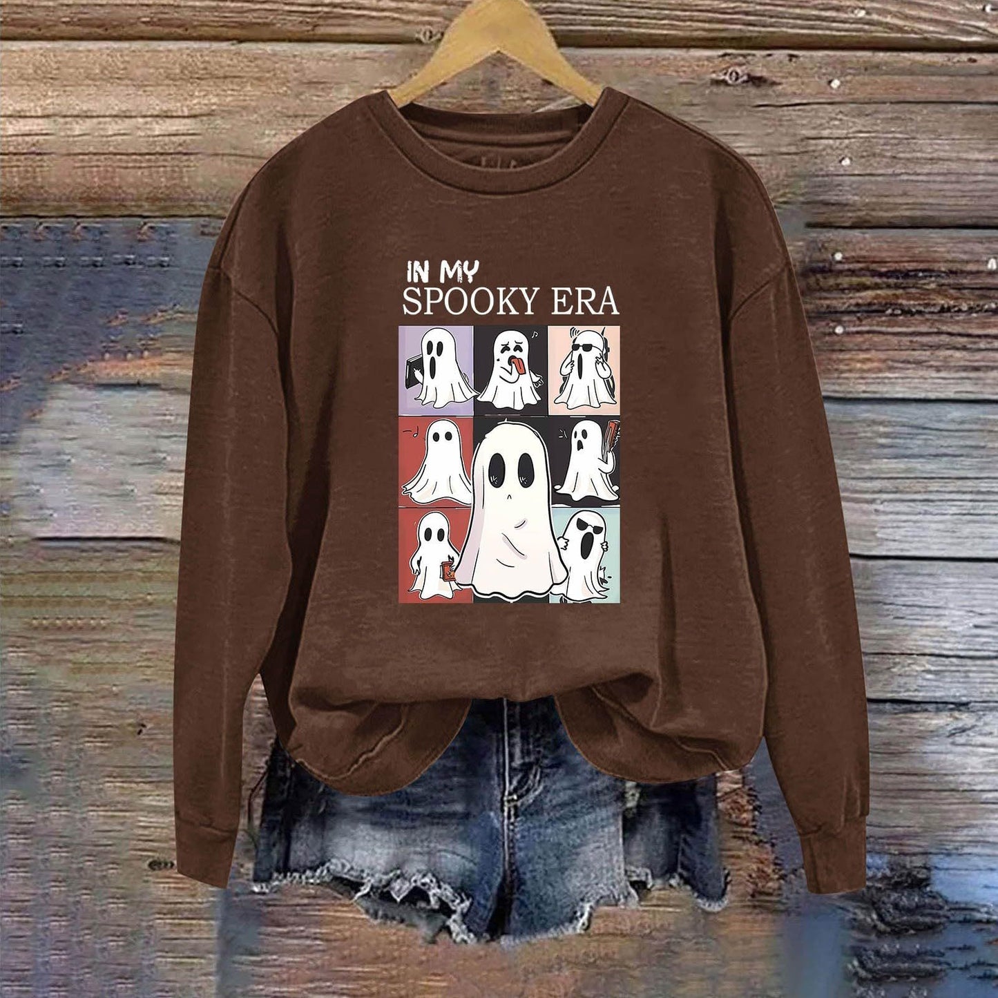 Women's Sweatshirt Halloween Cute Ghost Pattern Long Sleeve Sweater
