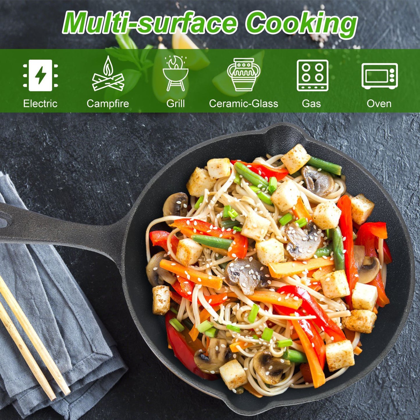 3pcs Pre-Seasoned Cast Iron Skillets, 8 In, 10 In, & 12 In Cast Iron Frying Pans With Handles, Safe Grill Cookware Set With Non-Stick Surface, Cast Iron Pans For Indoor & Outdoor Use