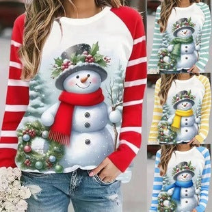 Large Size Women's Snowman Pattern Long Sleeve
