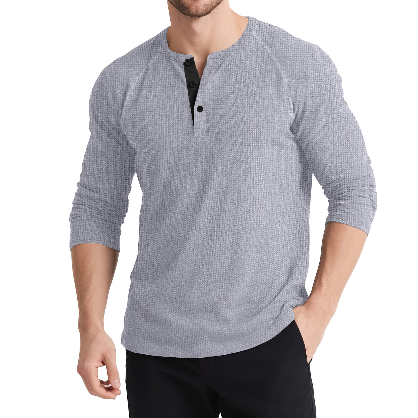 Men's Retro T-shirt Three-button Color Matching Sweater