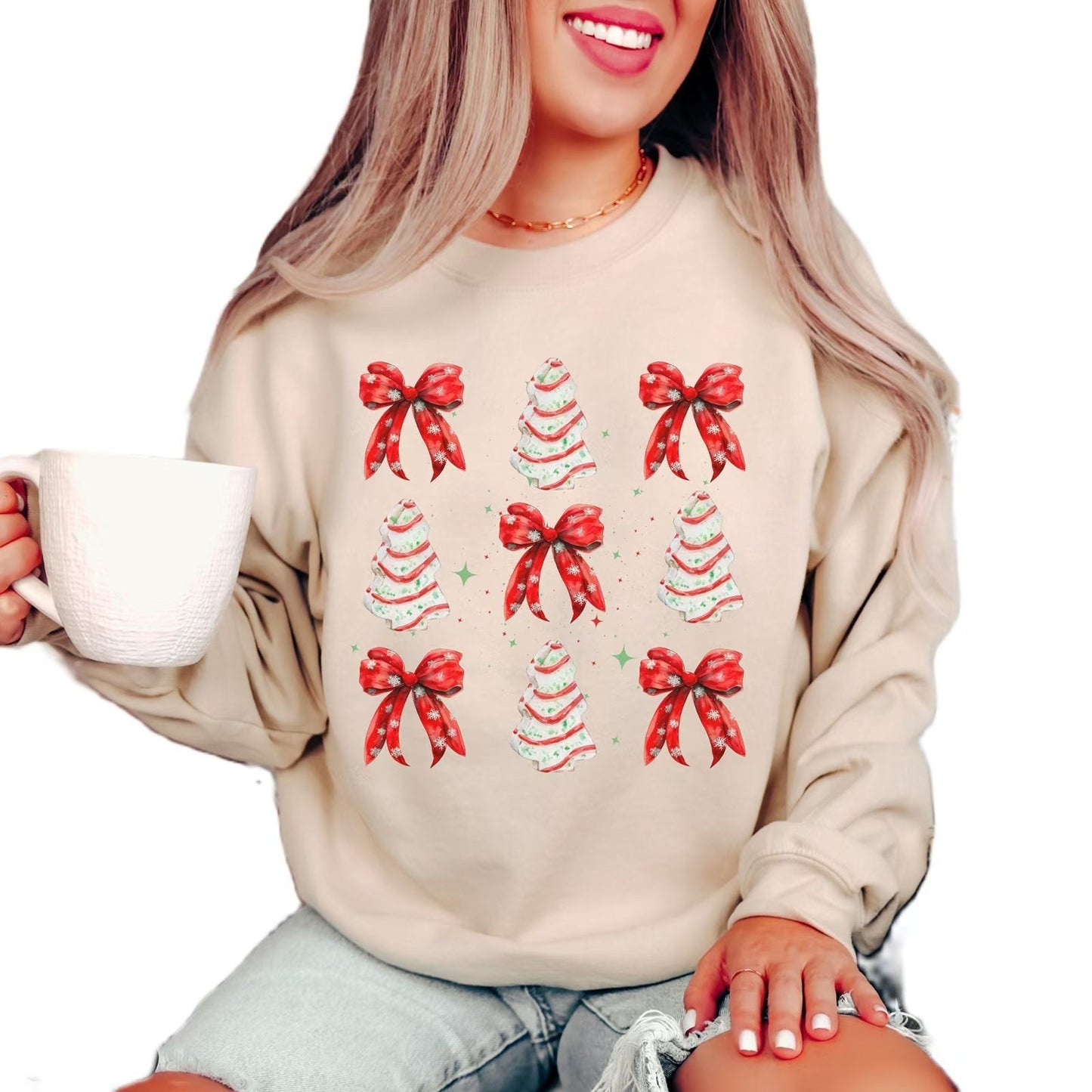 Printed Round Neck Long Sleeve Pullover Loose Sweater Women