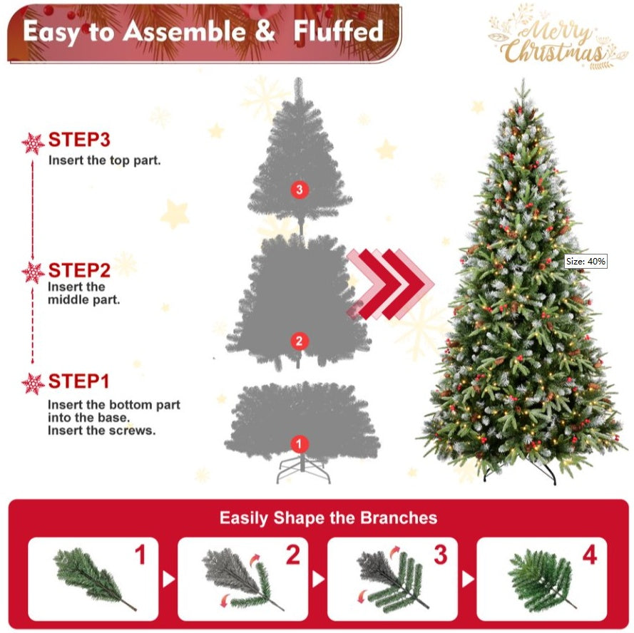 4ft PE PVC Tree Red Fruit 35pcs Pine Cone 35pcs