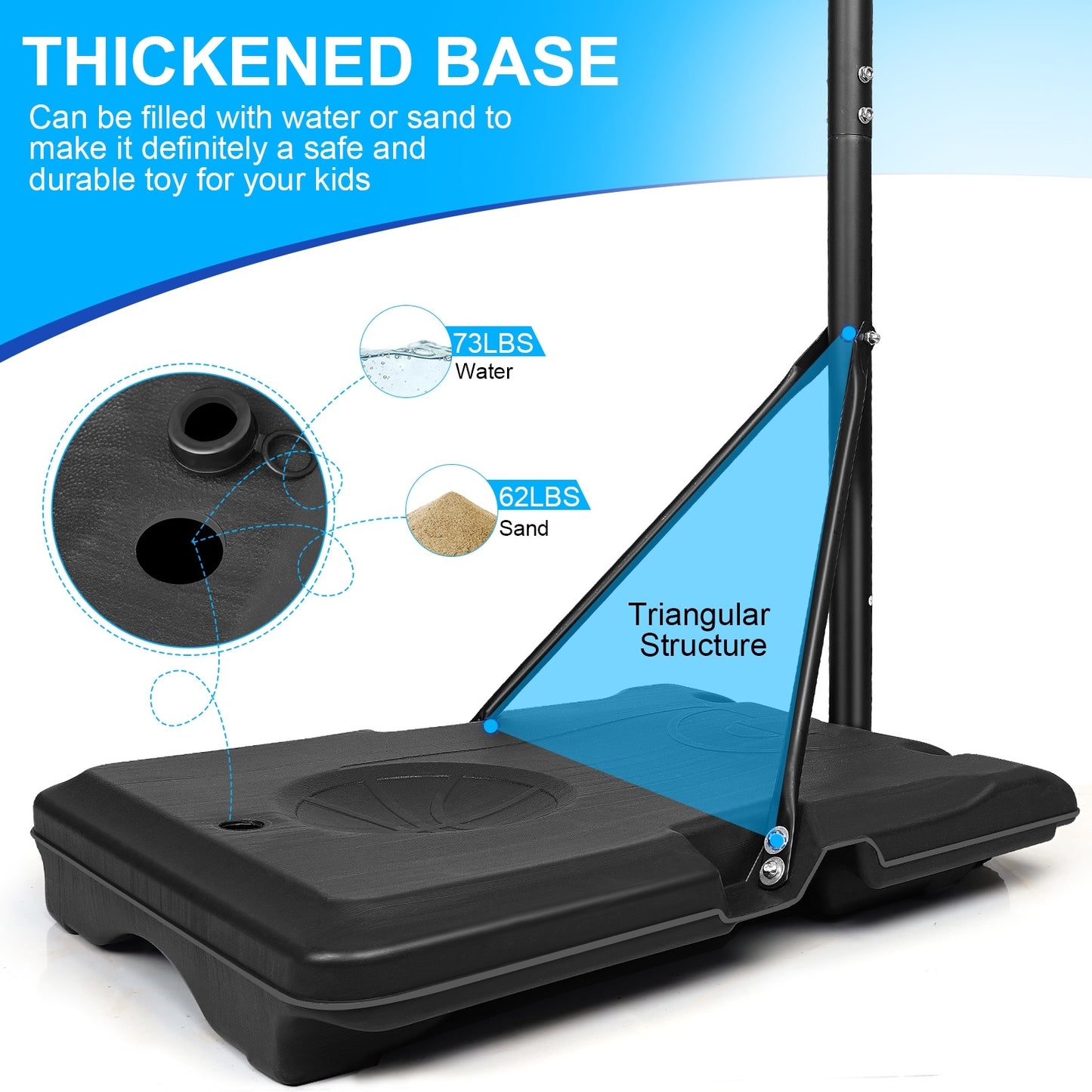 Portable Basketball Goal System With Base & Wheels, Indoor Outdoor Use For Teens